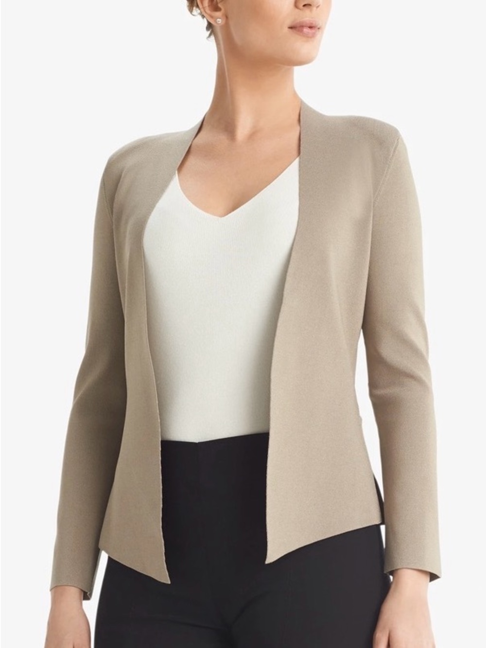 MM.LaFleur Taupe Pearl Jardigan | Open Front Knit Blazer Cardigan | Size Small